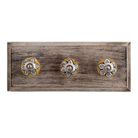 Mustard Flower Ceramic Wooden Hooks